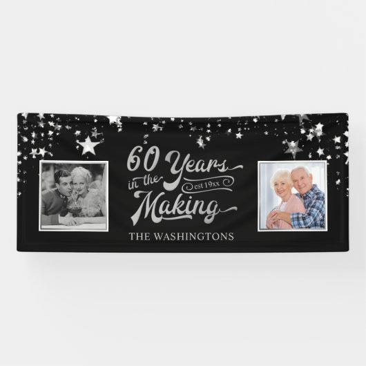 60e Jubileum zwart & zilver, foto's nu en dan Spandoek (Horizontaal)