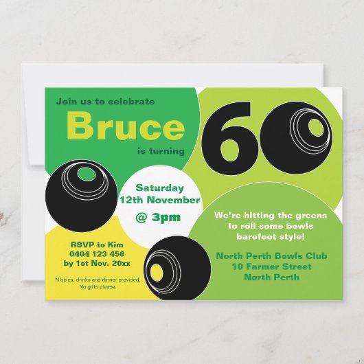 60e Lawn Bowls Barefoot Bowling Verjaardag Kaart (Voorkant)