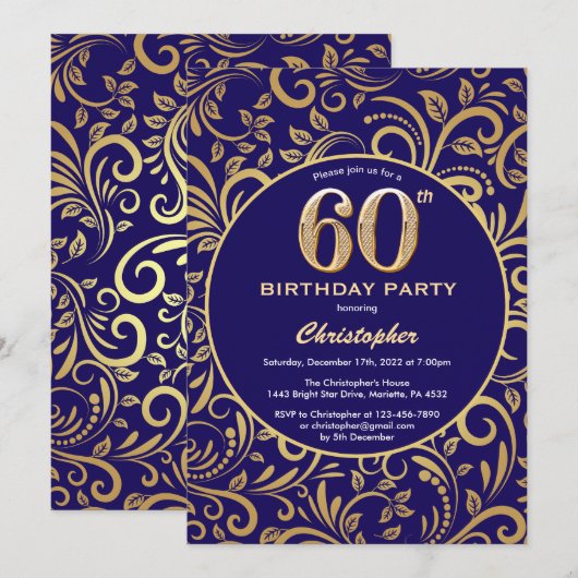 60e marinesblauw en goudflenspatroon kaart (Voorkant / Achterkant)