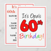 60e mijlpaal van OPA verjaardagsfeest Kaart (Voorkant / Achterkant)