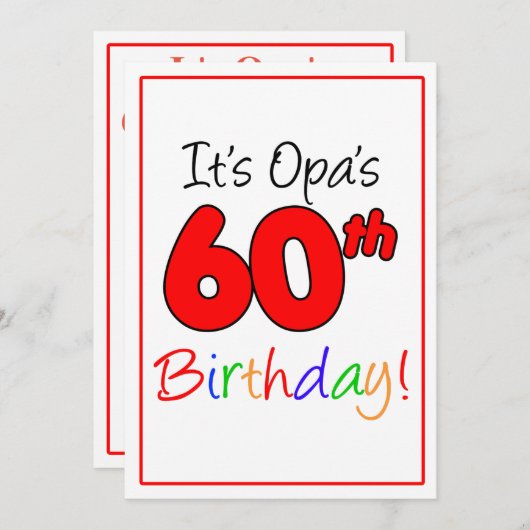 60e mijlpaal van OPA verjaardagsfeest Kaart (Voorkant / Achterkant)