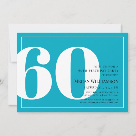 60e moderne Aqua en White Script Verjaardag Kaart (Voorkant)