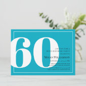 60e moderne Aqua en White Script Verjaardag Kaart (Staand voorkant)