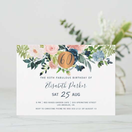 60e Moderne marinebloemen waterverf verjaardagsfee Kaart (Staand voorkant)