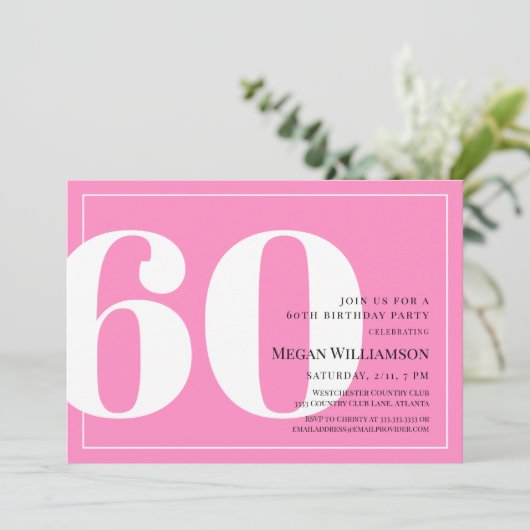 60e moderne roze en witte scriptverjaardag kaart (Staand voorkant)