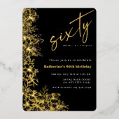 60e Moderne Zwart & Gouden Folie Verrassing Verjaa Folie Uitnodiging (Voorkant)