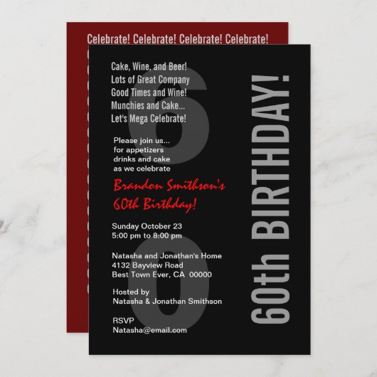 60e moderne zwarte witte rode Sjabloon Kaart (Voorkant / Achterkant)