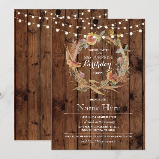 60e of elke leeftijd verjaardagsfeestje hout Bloem Kaart (Voorkant / Achterkant)