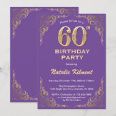 60e Paars- en goudglitter-Lijst op jaardag Kaart (Voorkant / Achterkant)