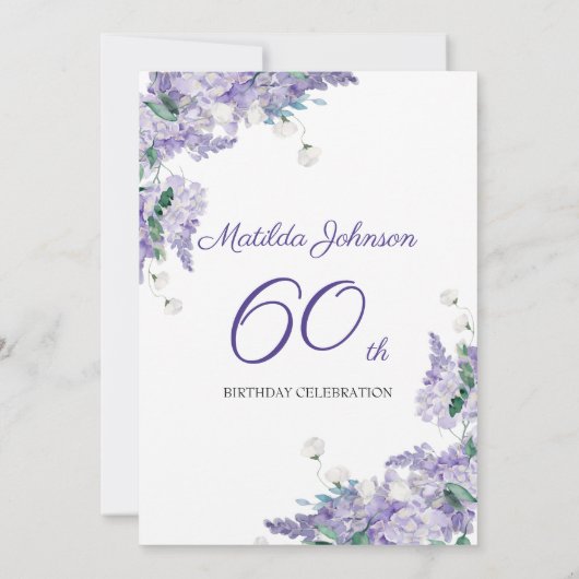 60e Paarse Waterverf Birthday Floral Wisteria Kaart (Achterkant)