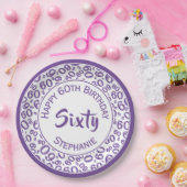 60e Partij Willekeurig Getal Patroon Paarse/Wit Papieren Bordje (Feest)