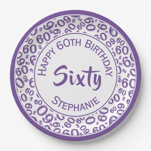 60e Partij Willekeurig Getal Patroon Paarse/Wit Papieren Bordje (Voorkant)