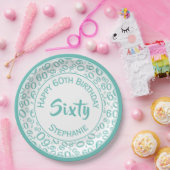 60e Partij Willekeurige Getal Patroon Blauwgroen/W Papieren Bordje (Feest)