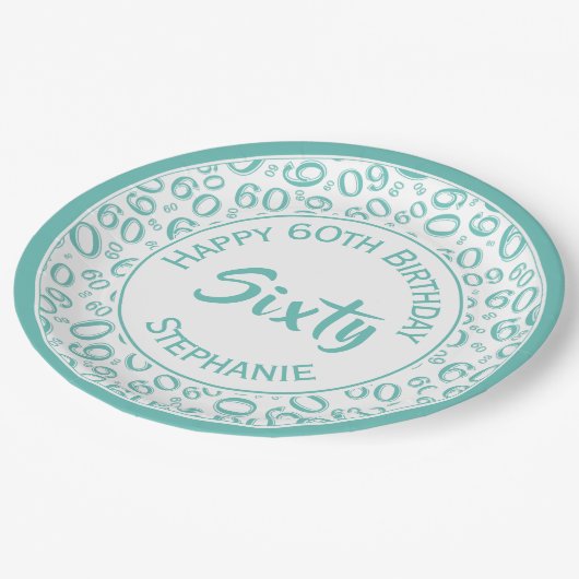 60e Partij Willekeurige Getal Patroon Blauwgroen/W Papieren Bordje (Gekanteld)