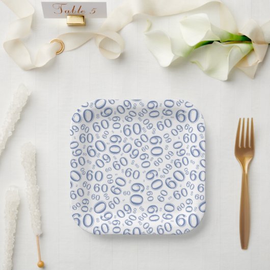 60e Partij Willekeurige Nummer Patroon Blauw/Wit Papieren Bordje (Huwelijk)