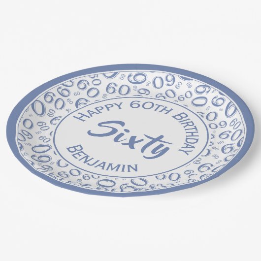 60e Partij Willekeurige Nummer Patroon Blauw/Wit Papieren Bordje (Gekanteld)