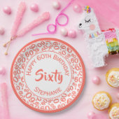 60e Partij Willekeurige Nummer Patroon Koraal/Wit Papieren Bordje (Feest)