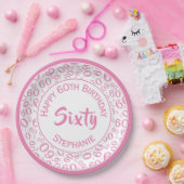 60e Partij Willekeurige Nummer Patroon Roze/Wit Papieren Bordje (Feest)