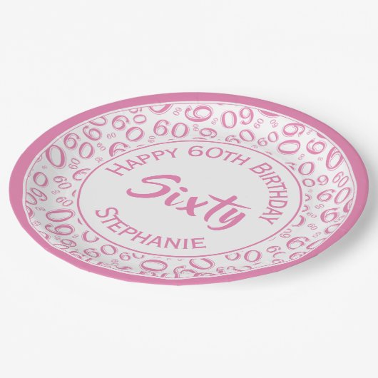 60e Partij Willekeurige Nummer Patroon Roze/Wit Papieren Bordje (Gekanteld)