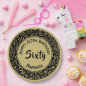 60e Partij Willekeurige Nummer Patroon Zwart/Goud Papieren Bordje (Feest)