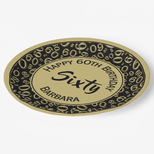 60e Partij Willekeurige Nummer Patroon Zwart/Goud Papieren Bordje (Gekanteld)