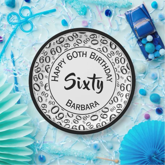 60e Partij Willekeurige Nummer Patroon Zwart/Wit Papieren Bordje (Feest)