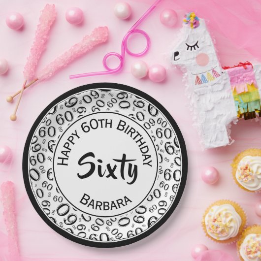 60e Partij Willekeurige Nummer Patroon Zwart/Wit Papieren Bordje (Feest)
