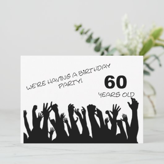 60e partijuitnodiging met vrolijke menigte kaart (Staand voorkant)