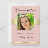 60e Roos gouden foto verjaardagsfeestuitnodiging Kaart (Voorkant)
