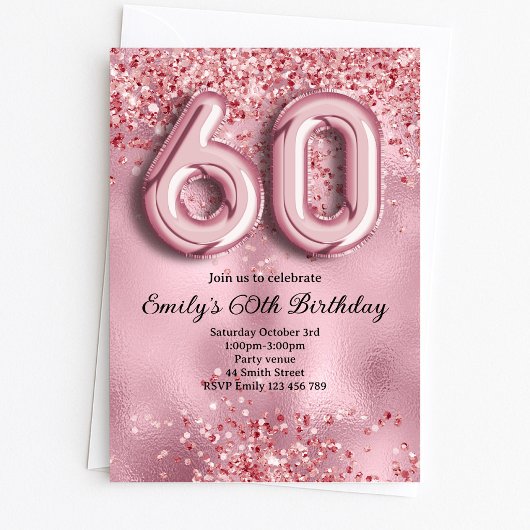 60e Roze Glitter Verjaardag Kaart
