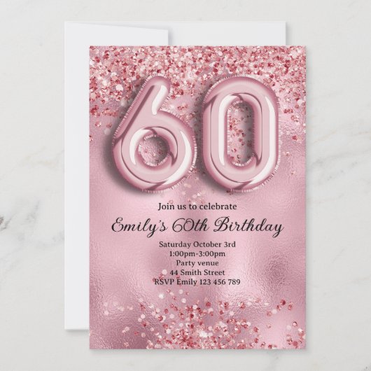 60e Roze Glitter Verjaardag Kaart (Voorkant)
