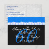60e Save the Date Verjaardag Blue Lace Chevrons V0 Aankondigingskaart (Voorkant / Achterkant)