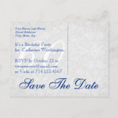 60e Save the Date Verjaardag Blue Lace Chevrons V0 Aankondigingskaart (Achterkant)