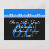 60e Save the Date Verjaardag Blue Lace Chevrons V0 Aankondigingskaart (Voorkant)