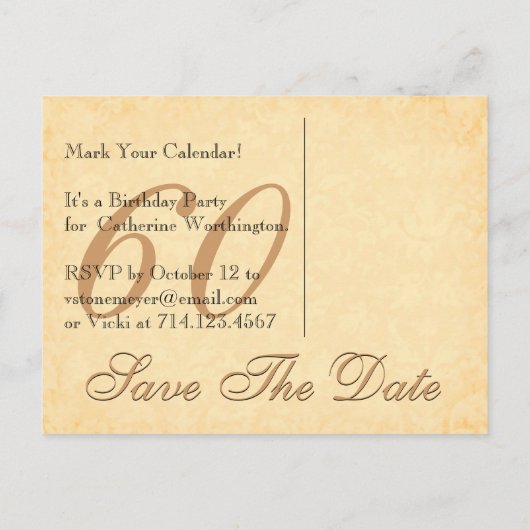 60e Save the Date Verjaardag Bord Gouden Kant Zwar Aankondigingskaart (Achterkant)