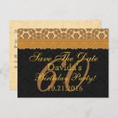 60e Save the Date Verjaardag Goud Zwart Kant Aankondigingskaart (Voorkant / Achterkant)