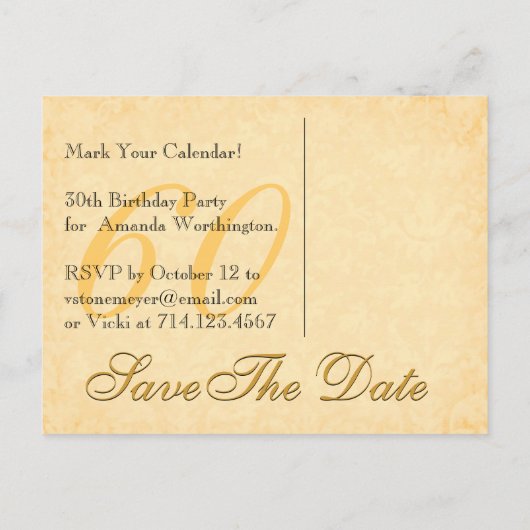 60e Save the Date Verjaardag Goud Zwart Kant Aankondigingskaart (Achterkant)