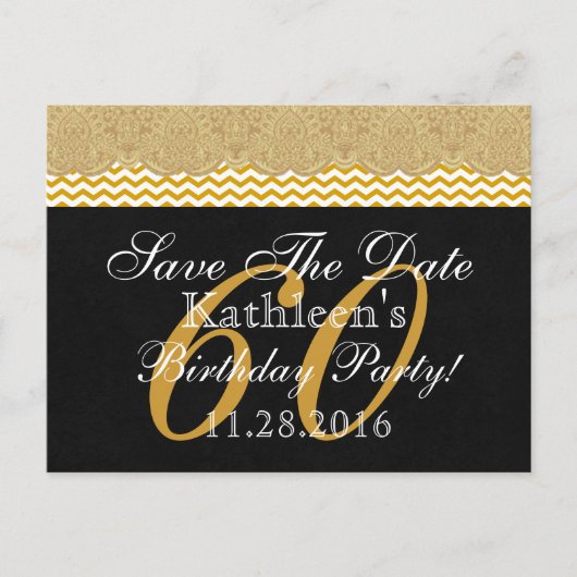 60e Save the Date Verjaardag Gouden kant Chevrons  Aankondigingskaart (Voorkant)