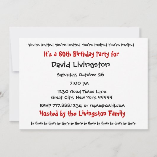 60e Sjabloon van de uitnodiging van de Birthday Pa (Achterkant)