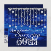 60e Surprise Birthday Butterfly BLUE Invitation Kaart (Voorkant / Achterkant)