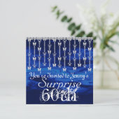 60e Surprise Birthday Butterfly BLUE Invitation Kaart (Staand voorkant)