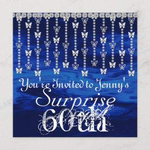 60e Surprise Birthday Butterfly BLUE Invitation Kaart