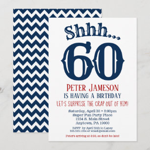 60e Surprise Birthday Invitation Mannen Navy Blue Kaart