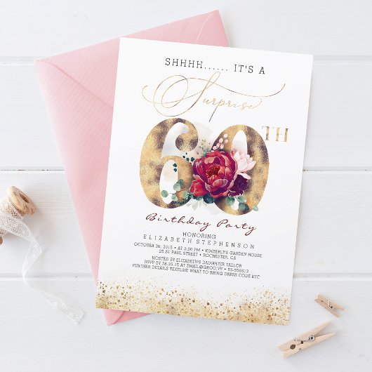 60e Surprise Birthday Party Gold en Bourgogne Kaart