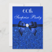 60e Surprise Party Royal Blue Sequins en Bow Kaart (Voorkant)