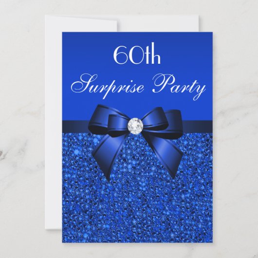 60e Surprise Party Royal Blue Sequins en Bow Kaart (Voorkant)