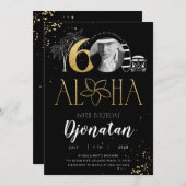 60e Tropical Birthday Gold Invitation met foto Kaart (Voorkant / Achterkant)