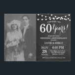 60e trouwdag krijtbord foto kaart<br><div class="desc">60e trouwdag uitnodiging met aangepaste foto. Krijtbord achtergrond. Slingerlichtjes. Zwart en wit. 1e, 2e, 3e, 4e, 5e, 10e, 15e, 20e, 25e, 30e, 35e, 40e, 45e, 50e, 55e, 60e, 65e, 70e, 75e, 80e, elk jaar. Verjaardag voor volwassenen. Vrouw of man verjaardagsfeest. Voor verdere aanpassing, klik op de "Pas aan" knop en...</div>