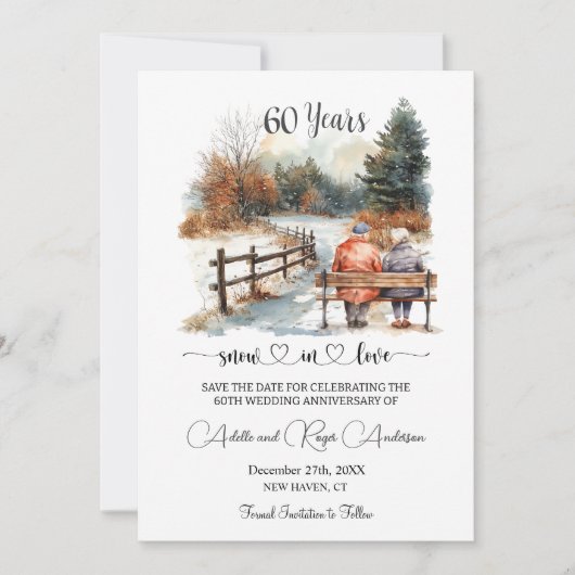 60e trouwjubileum Winterlandschap Romantisch Save The Date (Voorkant)