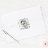 60e trouwjubileum zilveren foto bloemen kant vierkante sticker (Envelop)